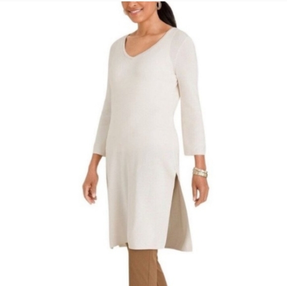 Chico's Tops - Chicos Travelers S Long Tunic Rib Knit Top Stretch Office Work Beach Coastal